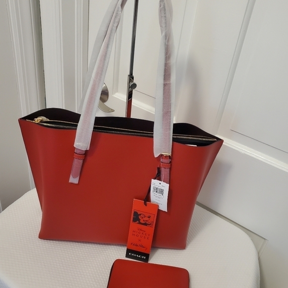 NWT Coach Disney Mickey Mouse X Keith Haring Leather Mollie Tote & Wallet Set - Picture 11 of 14